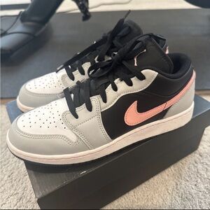Jordan 1 Low Black and Pink Athletic Shoes